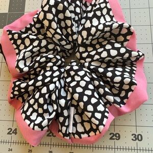 Chic Pink and Black Patterned Hair Scrunchie zebra prints red black